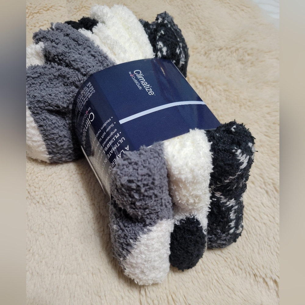 Set of 3 Climatize Cuddl Duds fleece lined cuddle lounge crew socks, L 4-10
